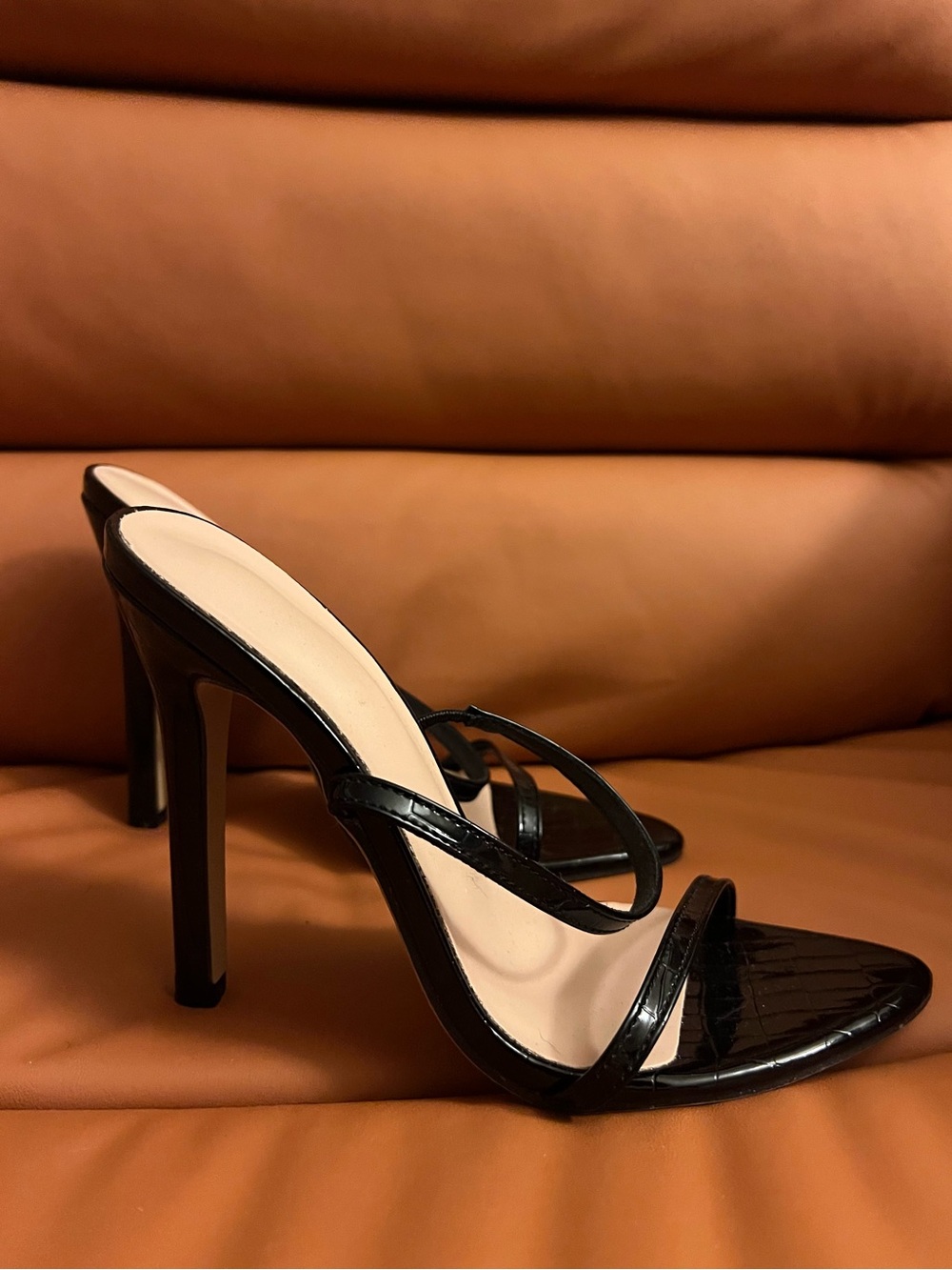 SHEIN Black Patent Strappy High Heel Sandals